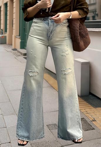 Image of Women's Flare High Waisted Bell Bottom Wide Leg Stretch Classic Denim Pants