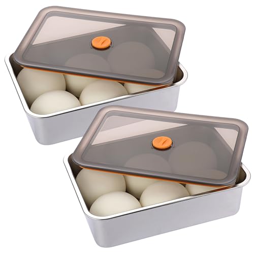SUMNACON 2 Pcs Stainless Steel Pizza Dough Proofing Boxes Household Pizza Dough Container Dough Proofing Tray Large Capacity Storage Box Organizer Cake Carrier Container with Lid