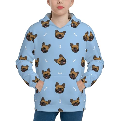 french Bulldog Face Kid Hoodies Boys Sweatshirts Girls Pullover with Pocket