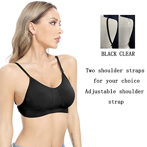 Image of OBICUM Backless Clear Back Bra Convertible Wireless Dance Bra Unpadded Adjustable Straps Low Back