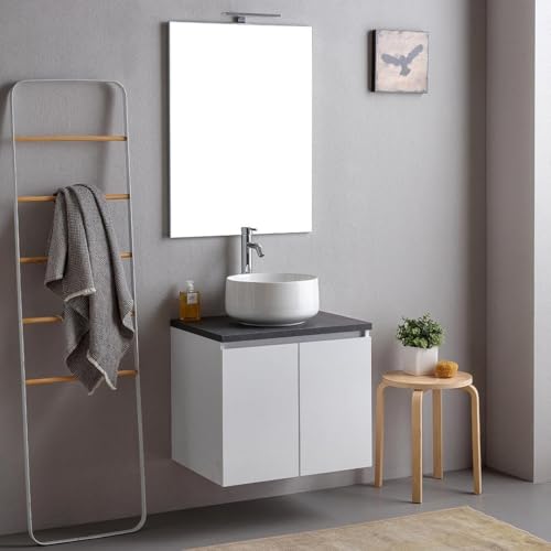 Kiamami Valentina Mobile bagno sospeso 60cm 2 ante con top antracite e specchio 60x80 | Bilbao