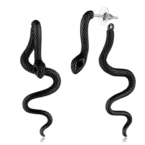 Gothic Black Snake Earrings for Women, Halloween Vintage Black Punk Snake Earring Witch Goth Stud Jewelry Gift2