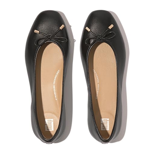 Fitflop Damskie płaskie baleriny z delikatnej skóry metalicznej, Czarny, 39 EU
