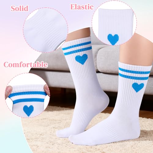 Image of Jspupifip Heart Socks 6 Pairs Crew Athletic Cotton Women Striped Socks with Retro Stripes Hearts