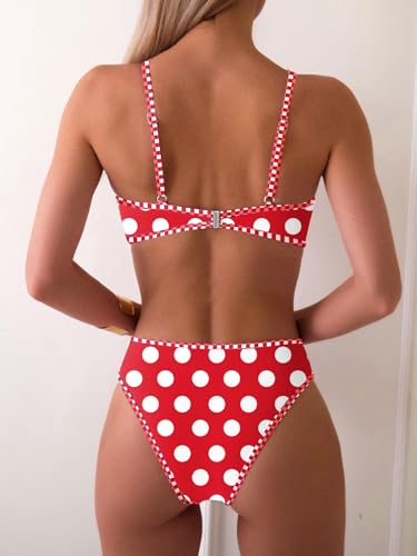 Image of Fanuerg Women's Triangle Bikini Sets O Ring Linked Two Piece Swimsuits Floral Printed Cheeky Bathing Suit