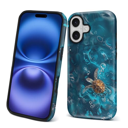 Coque pour PT 17 silicone liquide bleu avec motif tortue marin antichoc mat