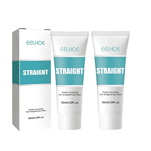 60ml Crème Lissante Correctrice Protéinée, Crème de Lissage Cheveux Naturels, Silk & Gloss Hair Smoothing Cream, Crème lissante nourrissante et lissante rapide au collagène pour tous les cheveux (2PC) Cover