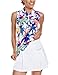 Ladies Golf Shirts Sleeveless Leaf Printed Golf Tops Large