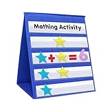 Godery Tabletop Desktop Pocket Chart, Double-Sided and Self-Standing Mini Pocket Chart Stand for Individual or Small Group，Blue and Red (13