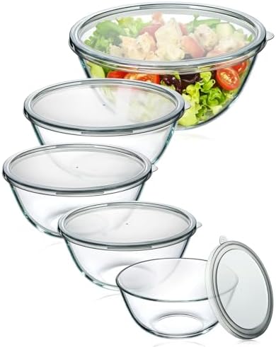 Glass Mixing Bowls with Lids Set of 5(4.78QT,2.2QT,1.7QT,1.1QT,0.85QT),Thick Glass Nesting Bowls for Kitchen Baking,Cooking Prep,Storage,Serving,Large Salad Bowls,Dishwasher Microwave Freezer Safe - Thumbnail 2