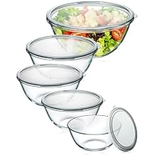 Glass Mixing Bowls with Lids Set of 54.78QT,2.2QT,1.7QT,1.1QT,0.85QT,Thick Glass Nesting Bowls for Kitchen Baking,Cooking Prep,Storage,Serving,Large Salad Bowls,Dishwasher Microwave Freezer Safe