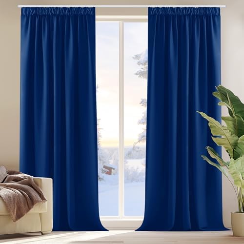Deconovo Blickdichte Vorhänge mit Kräuselband Gardinen UV-Schutz Königsblau | 2er Set, H 175 x B 140 cm, Thermal Curtains, Schlafzimmer Gardinen, Schlafzimmer Vorhänge, für gegen H