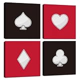 Heatsprits Playing Card Wall Art Poker Painting Black and Red Wall Decor Diamond Spades Club Heart P
