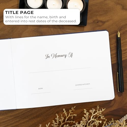 Image of Skyline Funeral Guest Book, Sign In Name & Address, Hardcover Dark Blue | 10 inchx7 inch, Elegant sign-in guestbook for memorial service & celebration of life with large signature space, Memory book