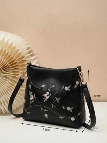 Image of LIKE STYLE Women's Floral Embroidered PU Sling Bag | Stylish Crossbody Shoulder Bag for Daily Use