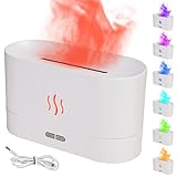 Difusor de Aceites Esenciales LED Humidificador, 180ml Efecto Llama Difusor De Aromas Perfumado 7 Colorida Silencioso Aromaterapia para Oficina, Dormitorio, Yoga, Hogar, SPA Blanco