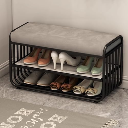 Banc de rangement entrée avec coussin et étagère à chaussures