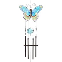 Taman Wind Chimes, 40" Butterfly Glass Wind Chime Colourful Wings Decorative Valentines Day Gift Memorial Sympathy Gift Mom for Home, Outdoor, Yard, Patio,Garden Decor