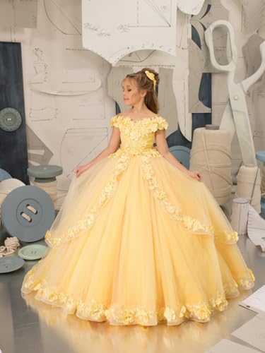 Flower Girl Dresses for Wedding Lace Applique Princess Pageant Dresses for Girls Tulle Ball Gown3