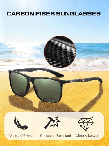 Image of HAOLOTA Polarized Sunglasses for Men Ultralight Carbon Fiber Temple,Square Sunglasses UV400 Protection for Driving /Golf