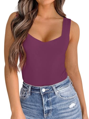 PINKMSTYLE Deep V Neck Double Lined Sleeveless Sexy Tank Tops for Women Y2K Summer T Shirts Wine XX-Large — view 3