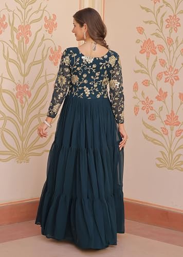 Image of FOXDX Womens Faux Georgette Sequence Embroidered Ankle Length Anarkali Gown for Women| Festival | Trending |