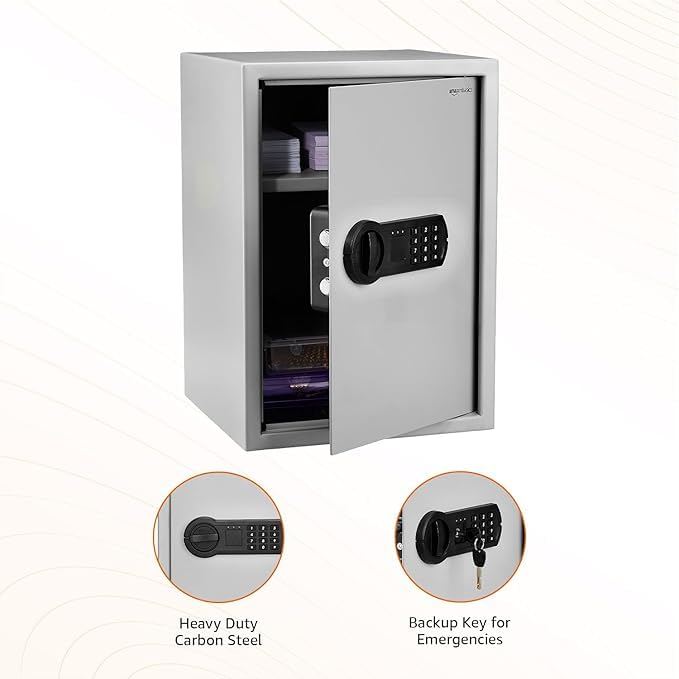 Image of Amazon Basics Digital Safe with Electronic Keypad Locker for Home, Gross Capacity - 58L (Net - 51L), Grey