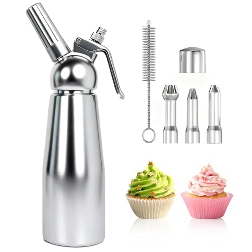UNNAYCVE Sahnespender 250ml, Sahnesyphon Edelstahl, mit 3 Dekorations-Düsen und 1 Reinigungsbürsten, Professionelle Edelstahl Sahnespender für Cremes und Soßen UNNAYCVE Sahnespender 250ml, Sahnesyphon Edelstahl, mit 3 Dekorations-Düsen und 1 Reinigungsbürsten, Professionelle Edelstahl Sahnespender für Cremes und Soßen