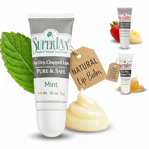 Organic Lanolin Lip Balm Mint Flavor - Lip Repair for Dry Weather - Natural Nipple Cream Lanolin - Moisturizer cracked lips - Hydrating lip care - Ultra pure jojoba oil - Kosher chapstick (0.35 Oz)