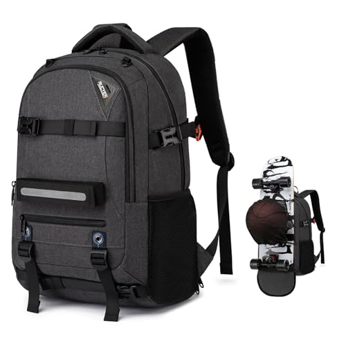 RUCYEN Skateboard Backpack Laptop Backpack Hidden Mesh and Anti-Theft Pockets Waterproof Fabric Fits up to 15.6 Inch Laptop for Business Travel Men Women(Dark Grey)