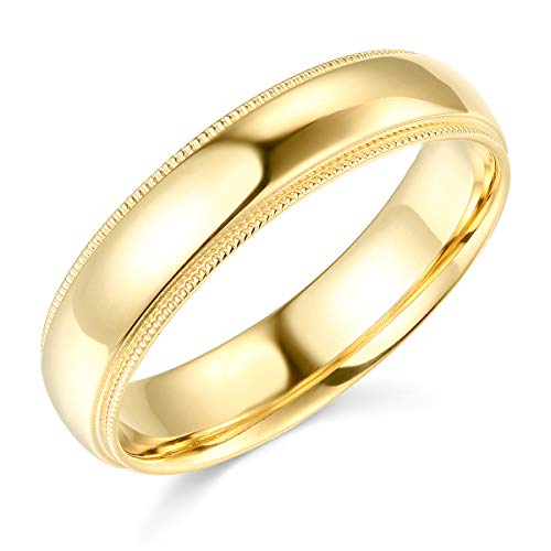Wellingsale Mens 14k Yellow Gold Solid 5mm COMFORT FIT Milgrain Traditional Wedding B