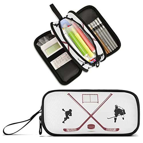 Image of Hockey Large Capacity Pencil Case Pencil Pouch Pen Box | 3 Compartment Large Storage Pencil Bag for Adults School Office Teen Girl Boy Men Women