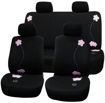 FH Group Floral Embroidery Design Car Seat Covers, Airbag Ready and Split Bench (Black) FB053114
