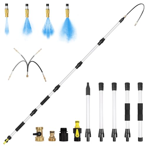 EVCITN 16FT Reach Gutter Cleaner, Gutter Cleaning Tools from the Ground with 3/4" Brass Shut-Off Valve & Bendable 360° Rotating Water Wand, Safe Cleaning for 2-Story Homes