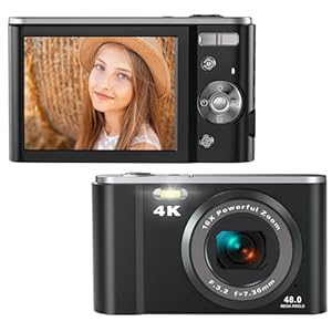 4K Digital Camera, 48MP Vlogging Camera for Photography and Video, 16X Digital Zoom, Rechargeable Small Compact Camera for Kids Adult Beginners Birthday Gifts-Black