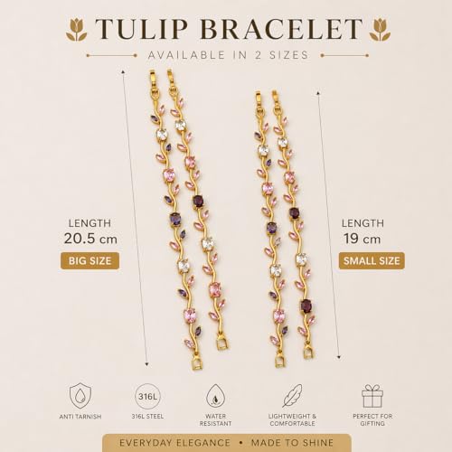 Image of 18K Gold Plated Stylish Chain Bracelet for Women & Girls | Trendy Unique Diamond Tennis Charm Link Tulip Everyday Instagram Viral Jewellery
