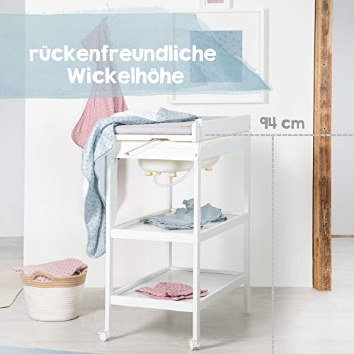 Roba Baby Pool-combinatie met draaibare aankleedkussen"Roba style grijs", luierrek van hout, babybadstation met geïntegreerde Badkuip, wit, 2 remwielen - Image 6