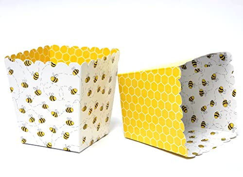 Honey Bee Party Favor Snack Boxes For Gender Reveal, Birthday Parties, Bridal Showers, Baby Showers, Or Backyard Summer Gatherings. Set Of 12 Reversible Honey Bee Scalloped Popcorn Boxes #TOP27