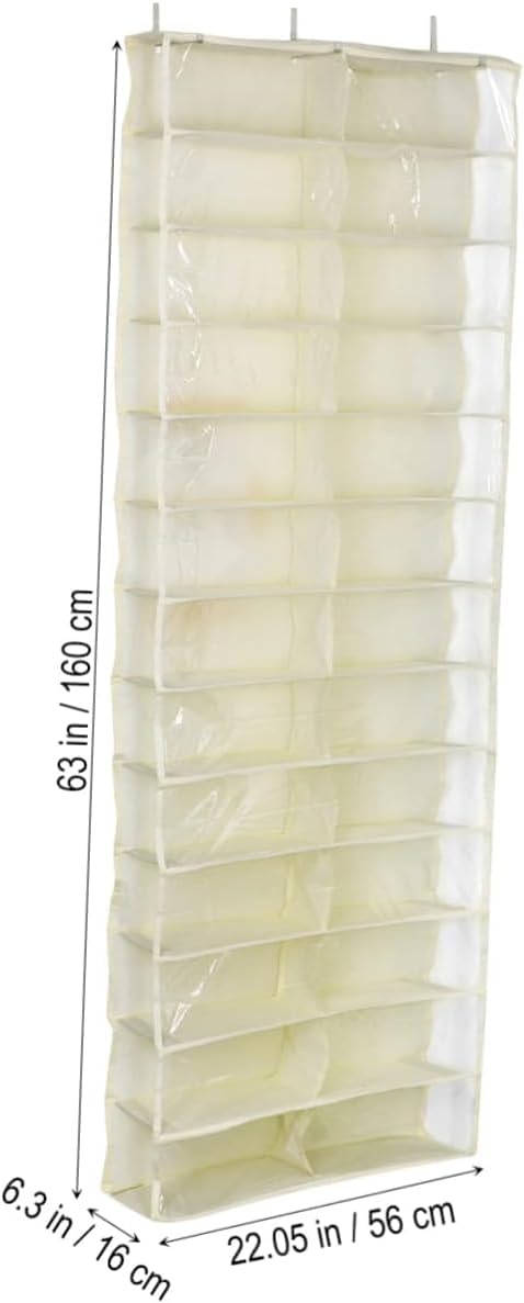 26 Section Hanging Shoe Organizer, Gray Canvas Storage Rack with 2 Hooks, Side by Side Pockets for Wardrobe Space Saving