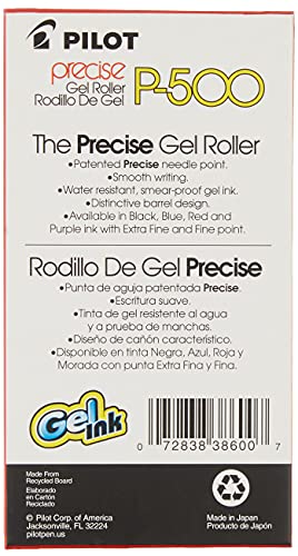 Image of PILOT Precise P-500 Gel Ink Rolling Ball Stick Pens, Extra Fine Point, Black Ink, 12 Count (38600)