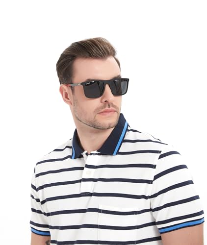 Image of Men's Polarized Sunglasses, Square Rubber Frame Carbon Fiber Temple Fishing Driving Sun Glasses UV Protection RFS8205