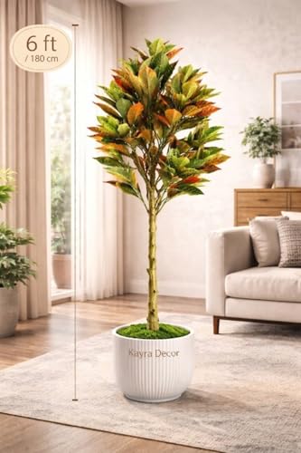 Image of Kayra Decor 6 Feet Artificial Croton Plant with Pot | Big Artificial Plants for Home Decor