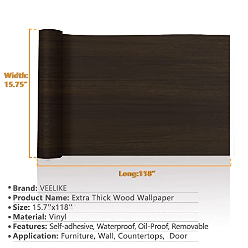 Veelike 15.7''X118'' Dark Wood Wallpaper Peel And Stick Removable Waterproof Wood Grain Contact Paper Self Adhesive Decorative Wood Vinyl Wrap For Cabinets Countertops Furniture Shelves Drawer Liners #TOP1