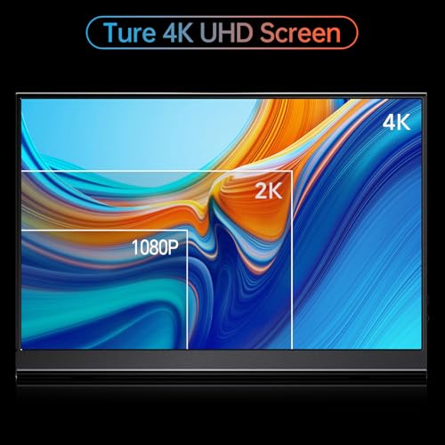 Yxk Portable Monitor 15.6 Inch 4K 60Hz 100% sRGB Ultra-Slim Travel Monitor with Dual Speakers USB-C HDMI Second Screen for Laptop PC Mac Phone Xbox PS4/5 Switch, VESA Kickstand with Cover Stand by Yxk - Used condition - Image 4