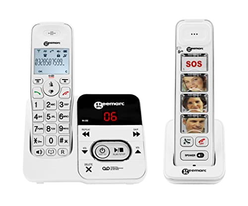Geemarc Mobility Pack - Duo von verstärkten schnurlosen Telefonen mit Anrufbeantworter und großen anpassbaren Fototasten für Senioren - Geringer bis mittlerer Hörverlust - Version DE