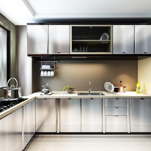 Image of HOME13 Vinyl Kitchen Self Adhesive Vinyl Decorative Silver Brushed Wallpaper for Kitchen Countertop Home /Office 2 Ft x 6 Ft with 2pcs