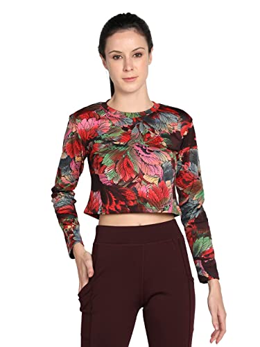Image of CHKOKKO Women's Polyester Regular Fit Round Neck Full Sleeves Gym Crop Top
