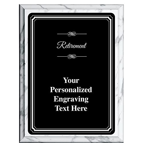Crown Awards 7"X9" Black Metal Plate Retirement Plaque, Personalized Retirement White Marbleized Plaque Award with Your Text Black Plate Prime