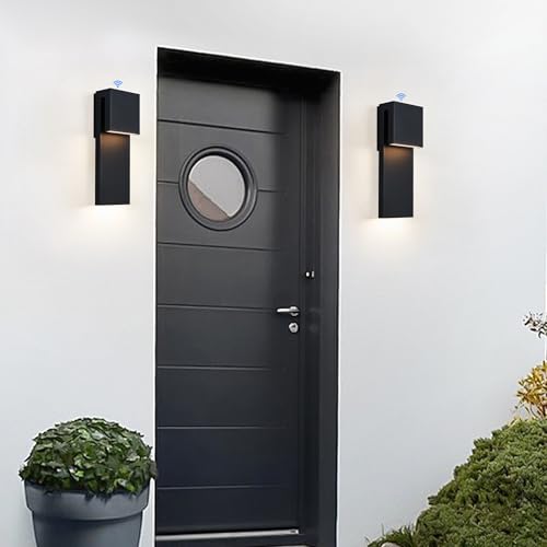 Image of Tarentlight Dusk to Dawn Outdoor Lighting Fixture Wall Mount,Modern Integrated LED 2-Light 17W, Exterior Sensor Front Porch Light,Textured Black,Anti Rust Outside Wall Lights for House,Doorway,Garage