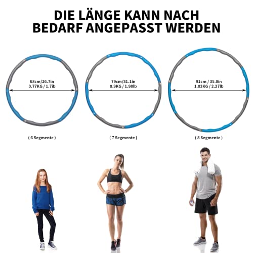 Foto von HONEYWHALE Hula Hoop Reifen Erwachsene,Hula Hoop 8 Abschnitt Abnehmbares Sport Hoola Hoop Kinder 1,2 Kg für Gewichtsreduktion,Abnehmen,Massage(Blau)